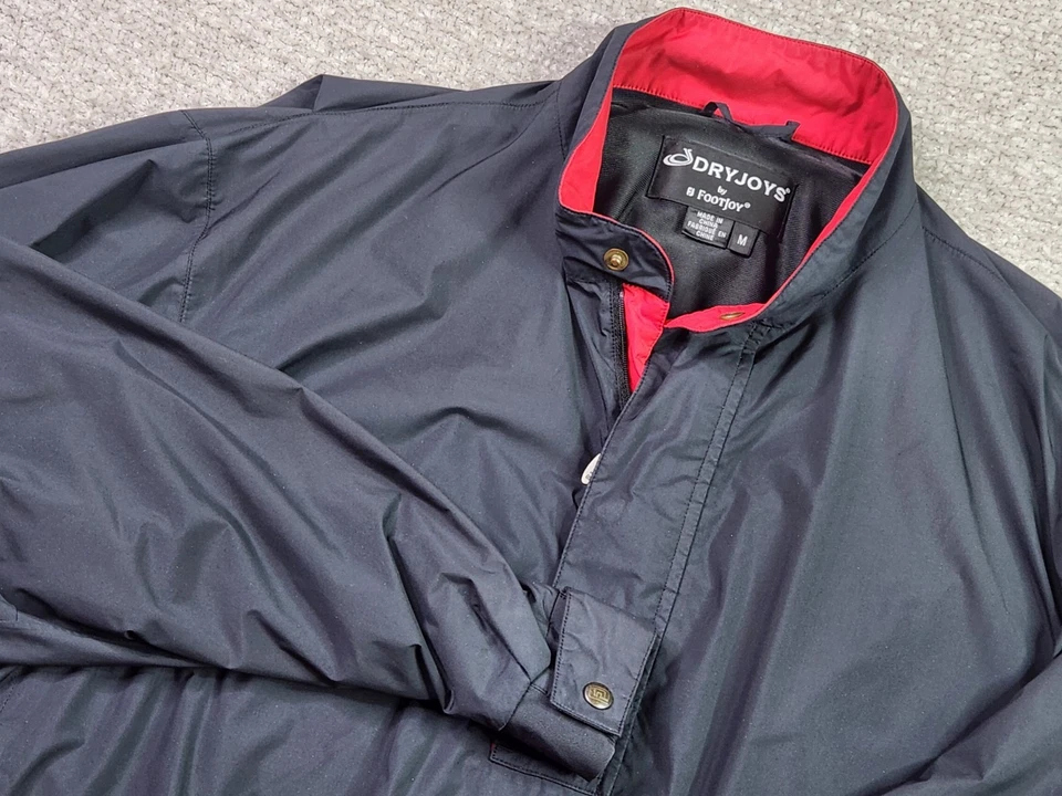 Footjoy Dryjoys Rain Jacket Mens Medium Black Red 1/4 Zip Pullover Water Resist - Image 2 of 4