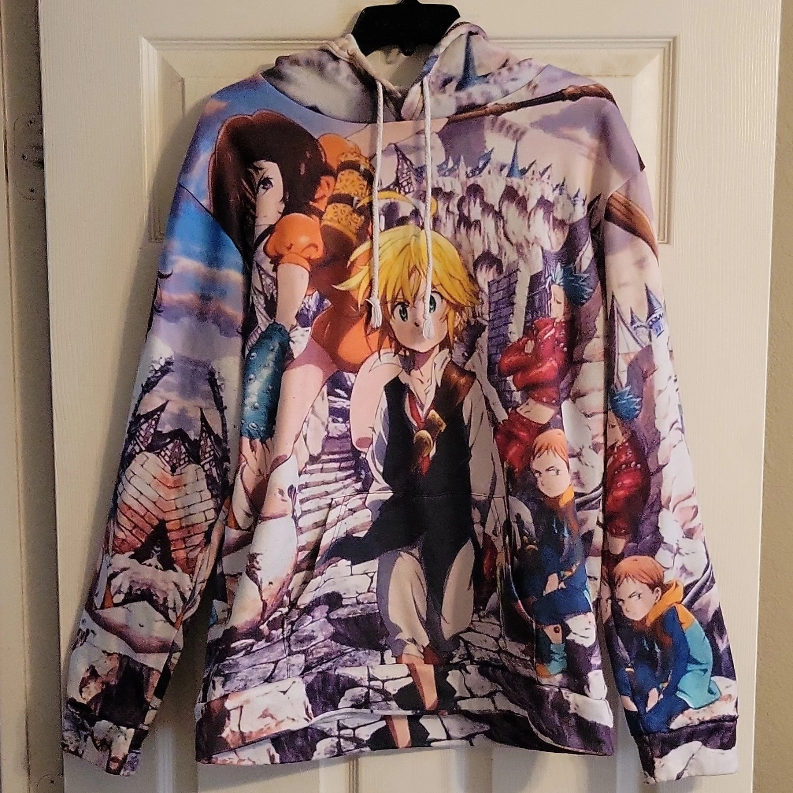 Anime Meliodas Multicolor Fleece Pullover Hoodie Graphic Print Drawstring