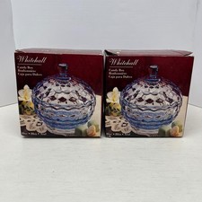 Whitehall Blue Glass Candy Box Vintage Set of 2 Indiana Glass Made in USA