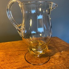 Clear amber footed glass pitcher Jug art glass MCM VTG Retro