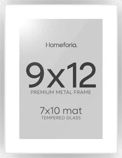 Homeforia 9x12 Picture Frame Silver, High End Metal 9 x 12 Frames with Mat 7 ...