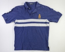 Polo Ralph Lauren Men's Blue White Stripe Polo Bear Classic Fit Polo Shirt Med