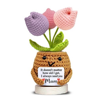 Häkel Tulpe Mama Geschenk mit süßer Botschaft - ''Ich brauche immer Standard, Pastell 