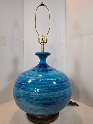 Vintage MCM Aldo Londi Bitossi Style Textured Blue Italian Ceramic Lamp 1960's