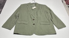 A New Day Women s Size L Linen Blend Blazer Green Pockets Preppy Coastal Boho