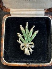 Vintage EXQUISITE Signed Heather Brooch Birthday Flower Enamel Pin Rhinestone