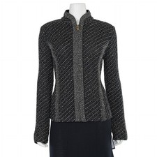 LUXE St. John Knits Glitter Knit Tweed Wool Jacket sz 6 Black/Silver Shimmer