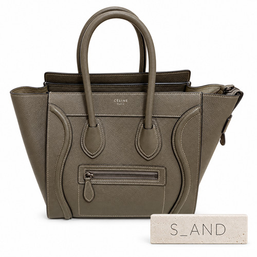Auth CELINE Luggage Micro Shopper Leather Handbag Souris Beautiful