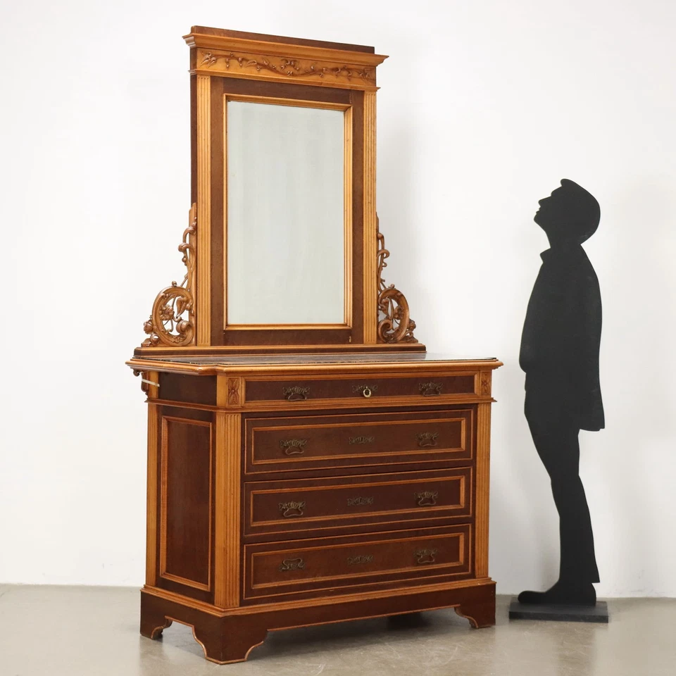 Cajonera antigua Art Nouveau cereza Italia siglo XIX original Foto 2 de 4