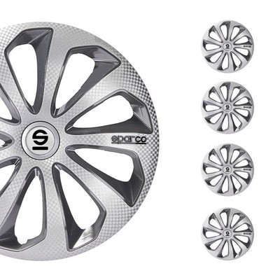 16'' Sparco Sicilia Wheel Covers Hubcaps Silver Carbon Gray 4 Pcs