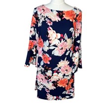 Eliza J Dress Blue Floral Bell Sleeves Knee Length Pullover Spring Size 8