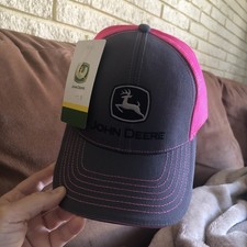 John Deere Grey Neon Hot Pink Mesh Snapback Adjustable Baseball Trucker Hat