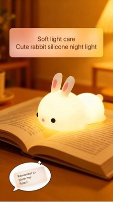 RGB LED Rabbit Night Light Touch Sensor Silicone Bunny Lamp USB Rechargeable