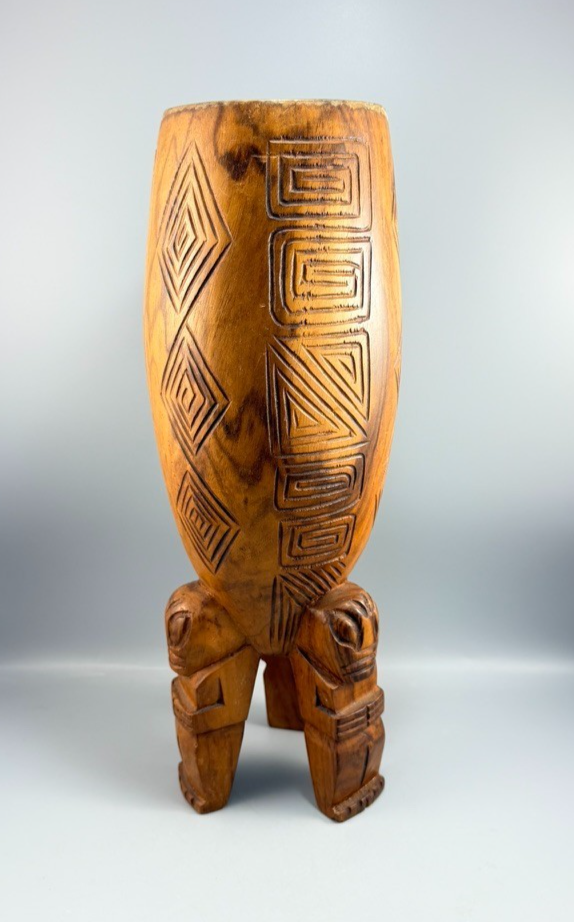 Vintage Carved Wood Polynesian Tiki Hawaiian Figural Vessel Decor