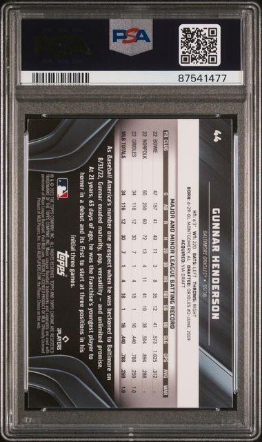 2023 Topps Chrome Black #44 Gunnar Henderson ORIOLES Rookie PSA Gem Mint 10 view 2