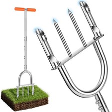 Manual Core Aerator Lawn Tool -2 Half-Open Hollow Slot Tines and 2 Spike Heav...