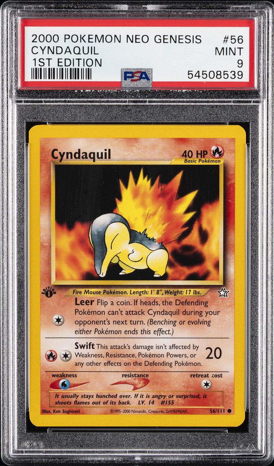 2000 POKEMON NEO GENESIS 1ST ED #56 CYNDAQUIL PSA 9