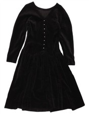Vintage Womens Velvet Long Sleeve A-Line Dress UK 8 Small Black DR08