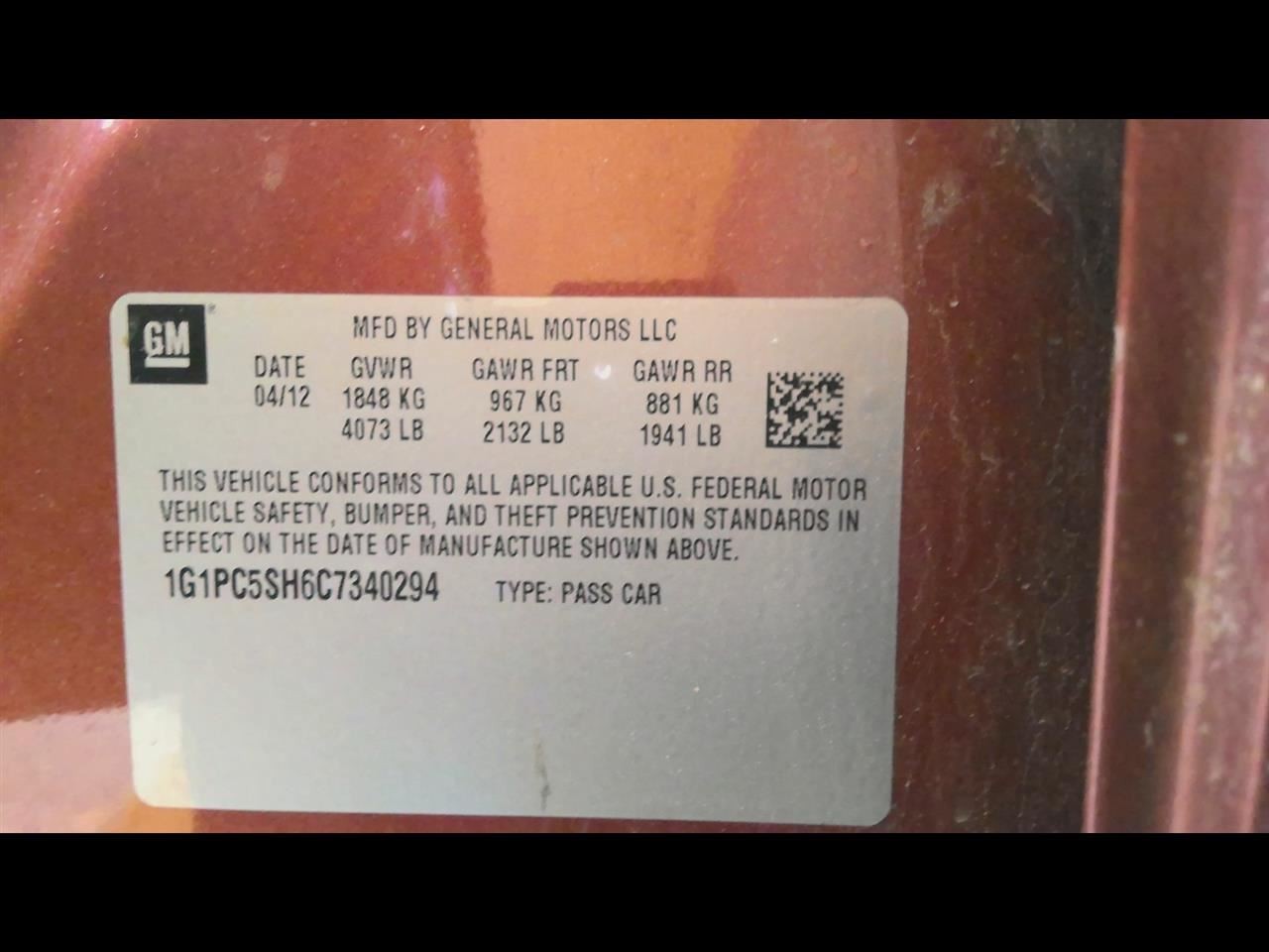 Passenger Front Door VIN P 4th Digit Limited Fits 12-16 CRUZE 424766