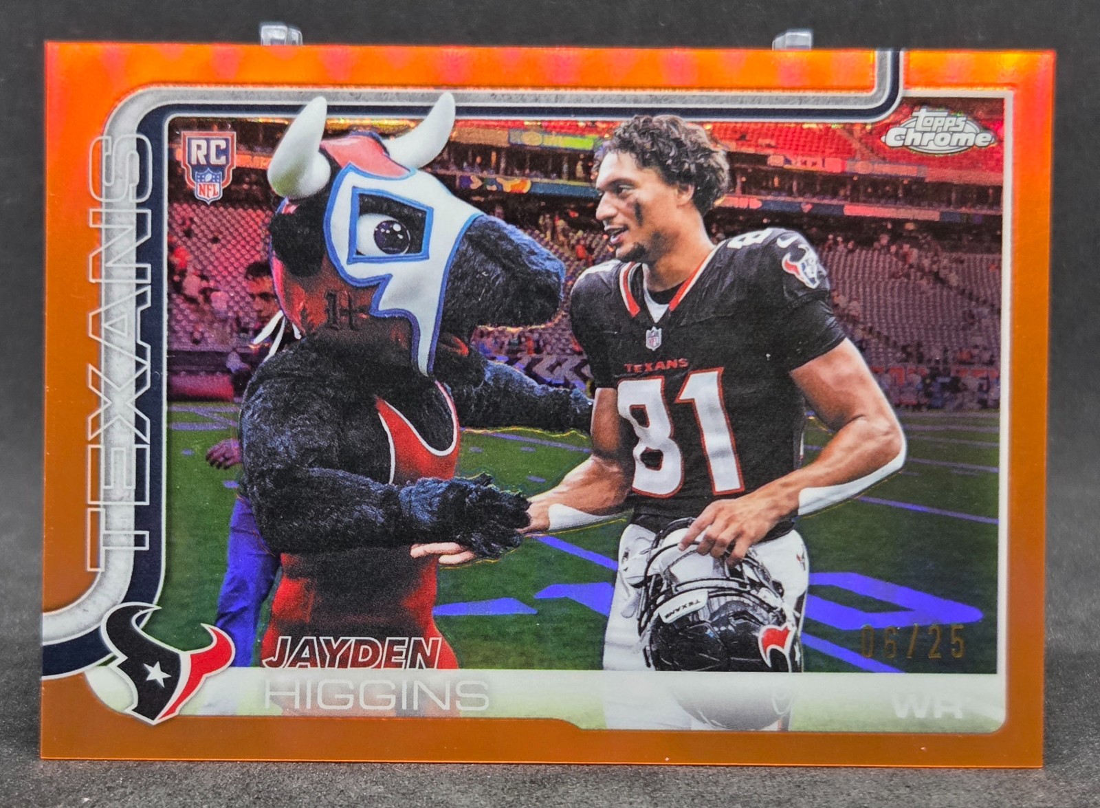 JAYDEN HIGGINS 2025 TOPPS CHROME ORANGE REFRACTOR IMAGE VARIATION RC 6/25 TEXANS