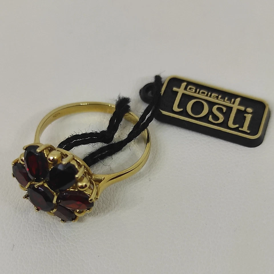 Anneau Or 18 KT Femme Avec Grenat Rouge Solid 18 K Or Anneau - Photo 4/4