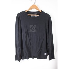 M22 L Black Long Sleeve Graphic Tee Shirt Side Slit Top USA Made