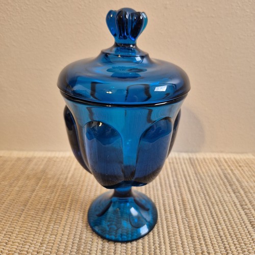 VTG Viking Glass Bluenique 6 Petal Epic Covered Lidded Compote Candy Bowl 8"