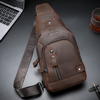 Mens Sling Backpack Chest bag Crossbody Bag Shoulder Bag 100% Genuine Leather UU