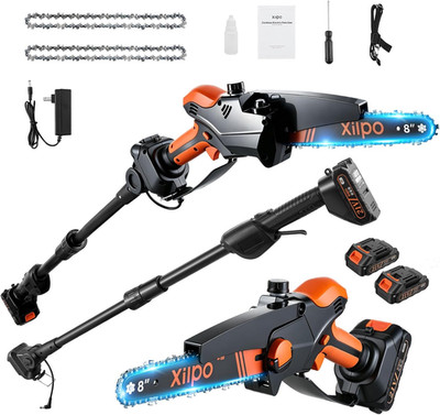 2-In-1 Cordless Electric Pole Saw & 8 Inch Mini Chainsaw, 15FT Max Reach, Adjust