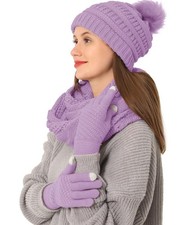 3pcs Winter Beanie Hat Scarf and Touch Screen Gloves Set for Women Knit Hat w...