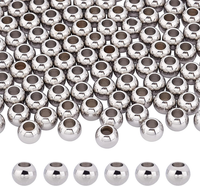 100 StüCk Edelstahl Abstandsperlen 8X6Mm GroßE Loch Paracord Perlen Runde Metall