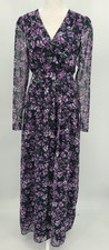 Whimsigoth Romantic Maxi Dress XS Floral Flowy Faux Wrap Sheer Cottagecore Boho