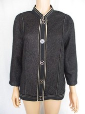 Chico's Jacket Size 2 Black Lightweight Textured Crinkle Fabric Mandarin Collar