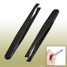 2 Pcs 93301 Black Plastic Anti Static Flat Tip Tweezers Tool 4.5" Long