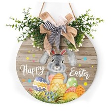 Happy Easter Wooden Hanging Sign Welcome Wreaths for Front Door Rustic Easter