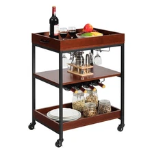 3 Tier Kitchen Trolley Cart Storage Shelf Utility Bar Serving Cart Glass Holder