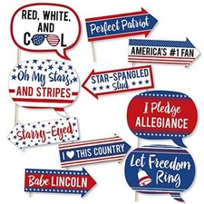 Funny Stars and Stripes - Memorial Day Photo Booth Prop Kit - 10pc  4th of