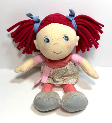 Haba Red Hair Plush 9'' Doll Mirli Stuffed Toy Germany Girl Dress Bows