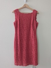 Adrianna Papell Lace Sheath Dress Coral Pink Sleeveless Back Zip Women’s 8