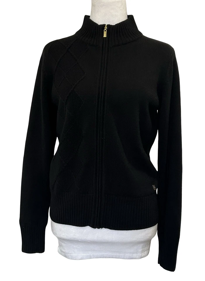 Зеленый ягненок черный на молнии кардиган свитер женщин S шерстяная смесь насмешливый шеи опрятный - Изображение 2 из 4