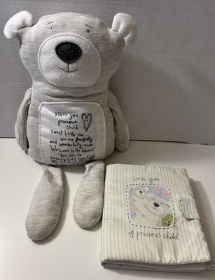 Demdaco Poetic Threads Weighted Bear Plush & Soft Cloth Baby Book Set