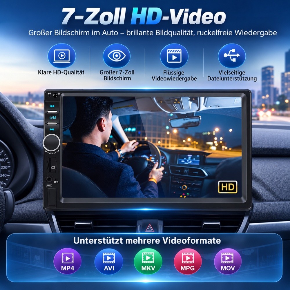 Autoradio 7 pollici doppio 2 DIN Android auto Apple Carplay Bluetooth USB TF EQ AUX foto 4