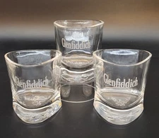 Set of 3 Glenfiddich Whiskey Scotch Glass Triangle Shape With Embossed Staghead