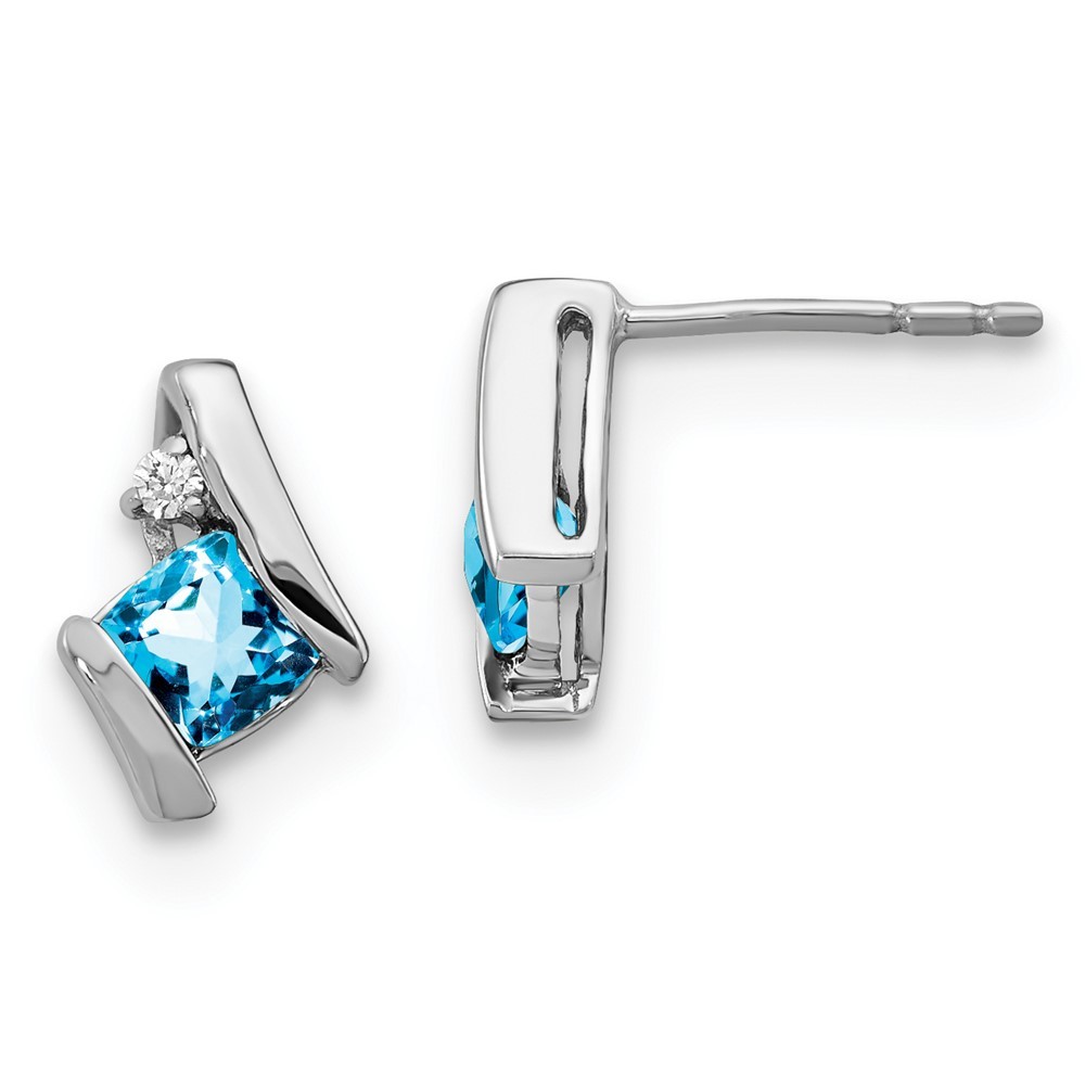 Sterling Silver Cushion Blue Topaz and Diamond Stud Earrings Gift for Women