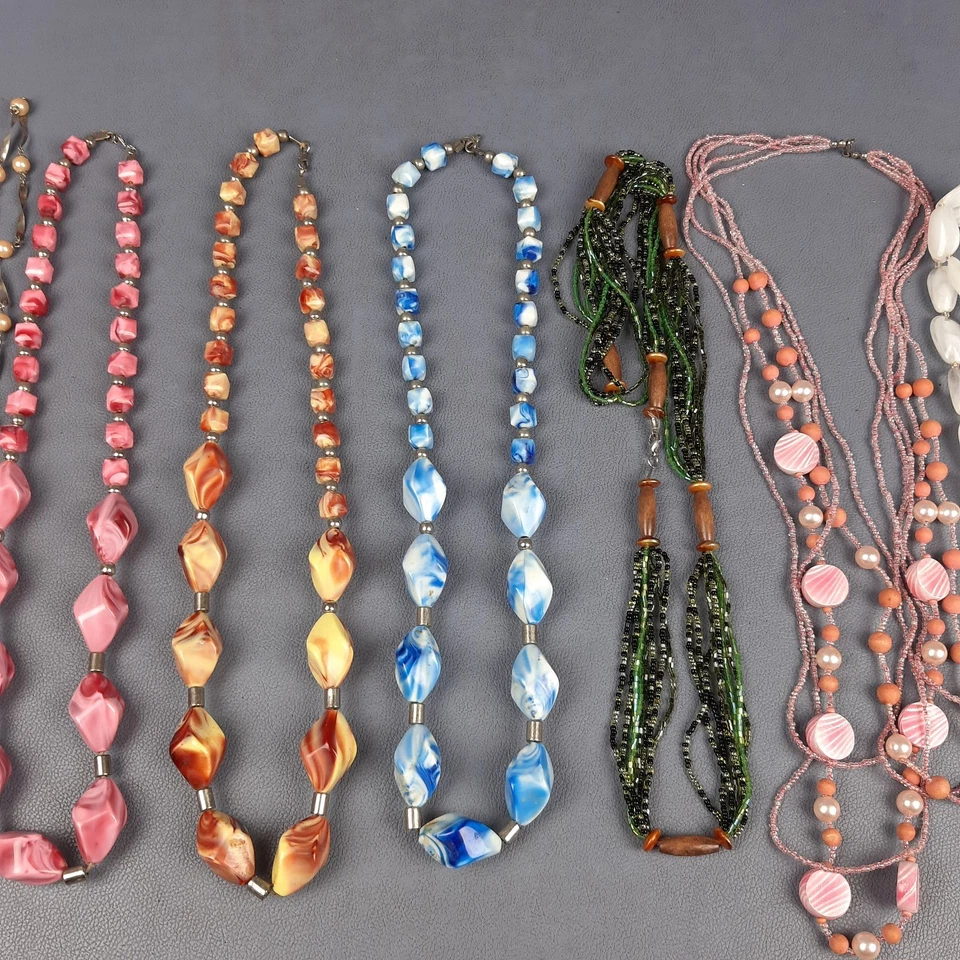 Pack 7 Halsketten Verschiedene Vintage Stil Retro Perlen Und Farbig Kollektion - Bild 3 von 4