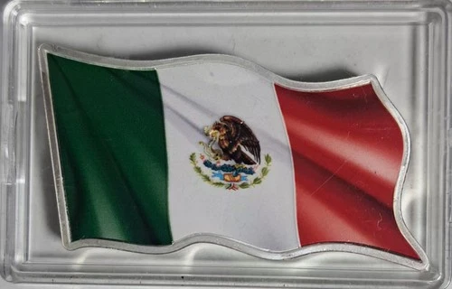 Mexican Flag 1 oz Silver Bar - Full Color .999 Silver Bullion Bar in Capsule🤑