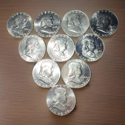Lot of 10 - AU/BU Franklin Half Dollars 90% Silver - Excellent Condition!