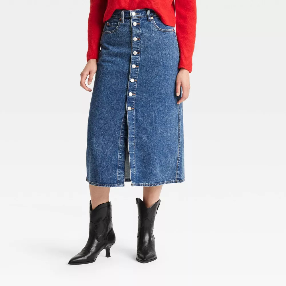 【U LAN】Dignal midi denim skirt Women's A-Line Midi Denim Skirt | eBay