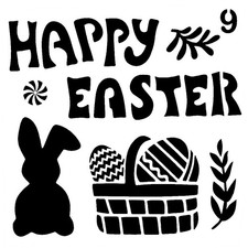 Really Great Stencils, Happy Easter Basket 5x5", Greeting, Words, Bunny, Eggs