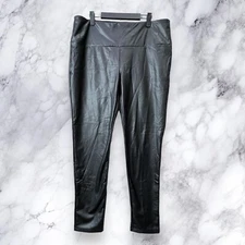 Ruby Ribbon Leggings Womens XXL Faux Leather Black Pants Fleece Lined Slimming